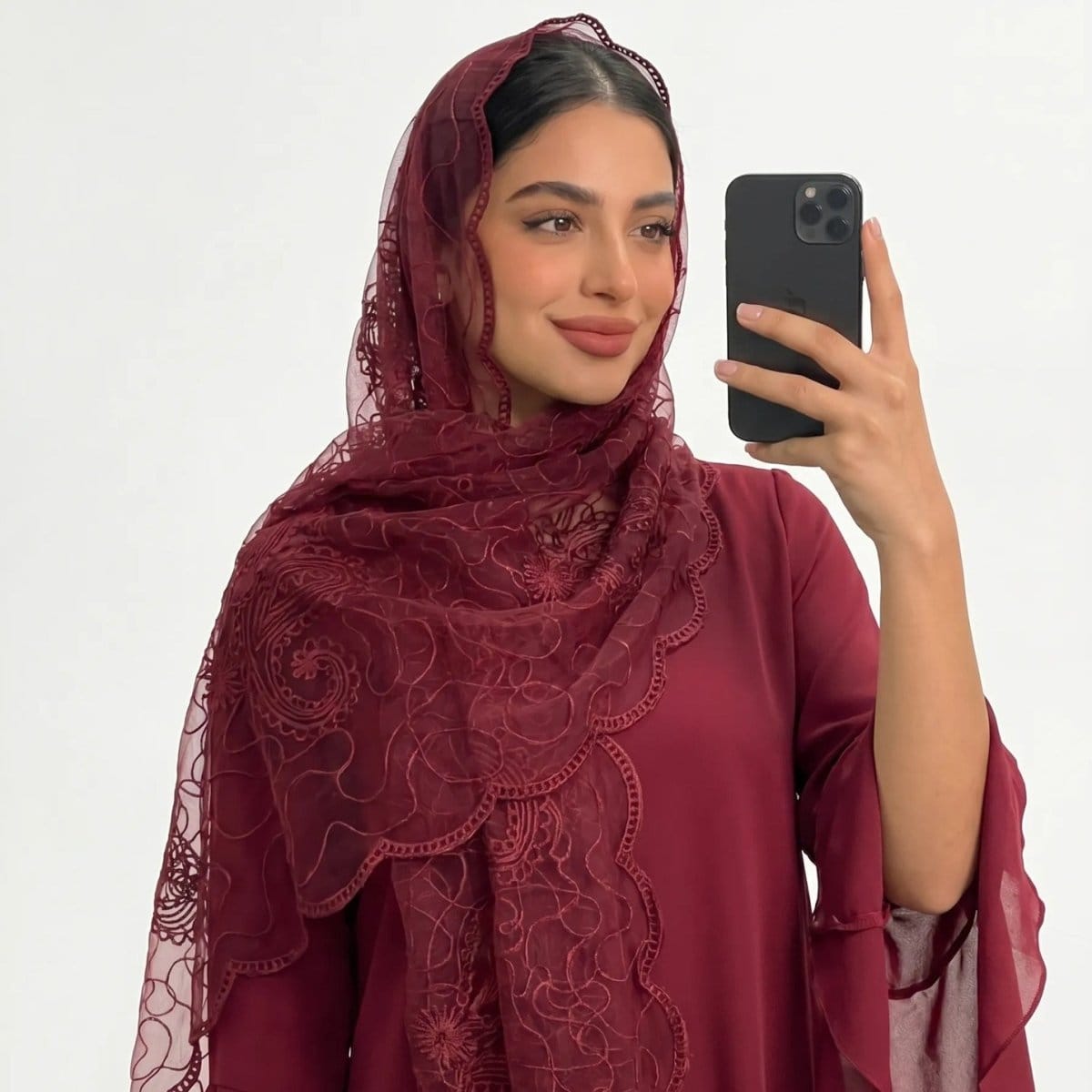 Floral Lace Embroidered Mesh Hijab(MH235) - A-1 Thread Vault