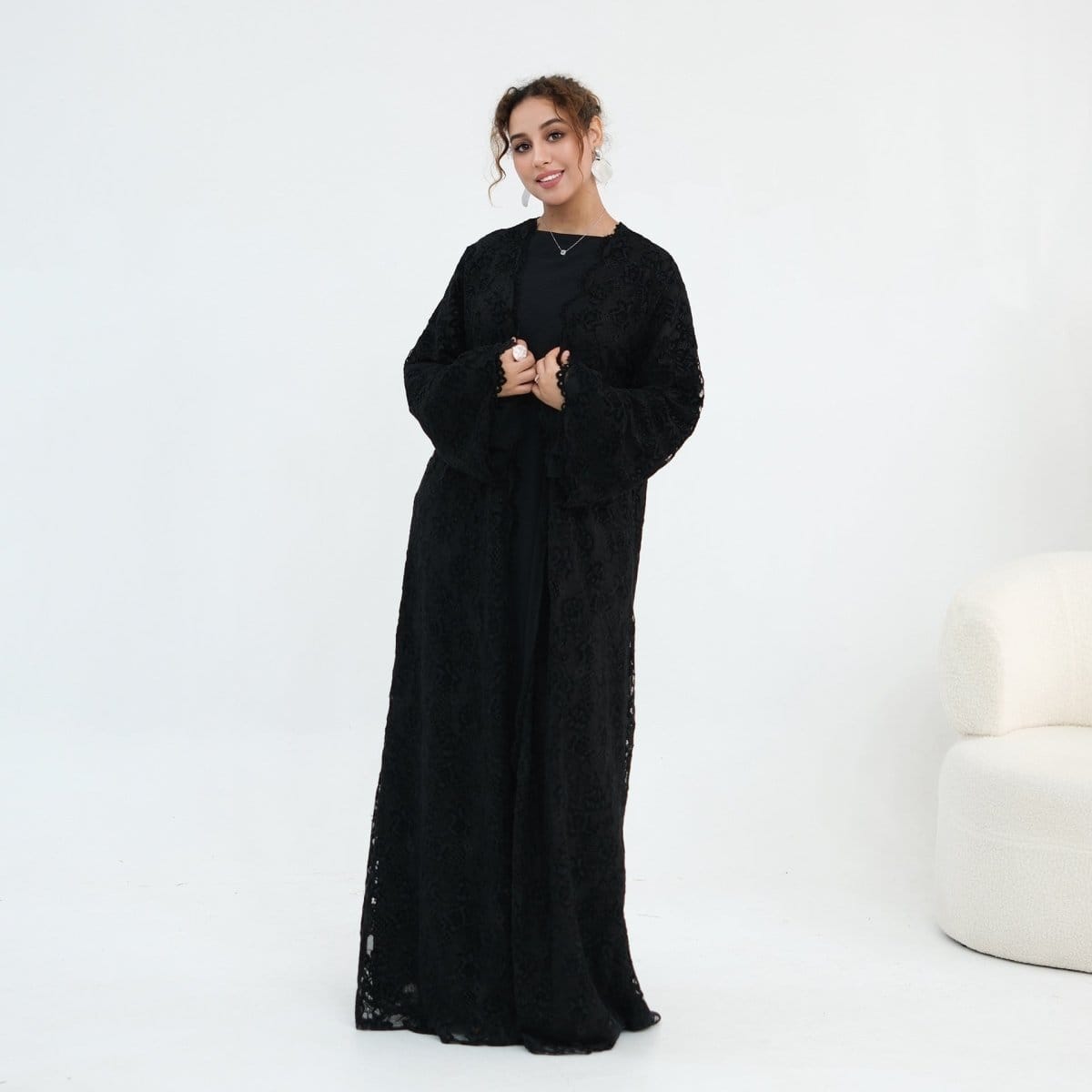 Floral Lace Open Abaya with Lining(MOA329) - A-1 Thread Vault