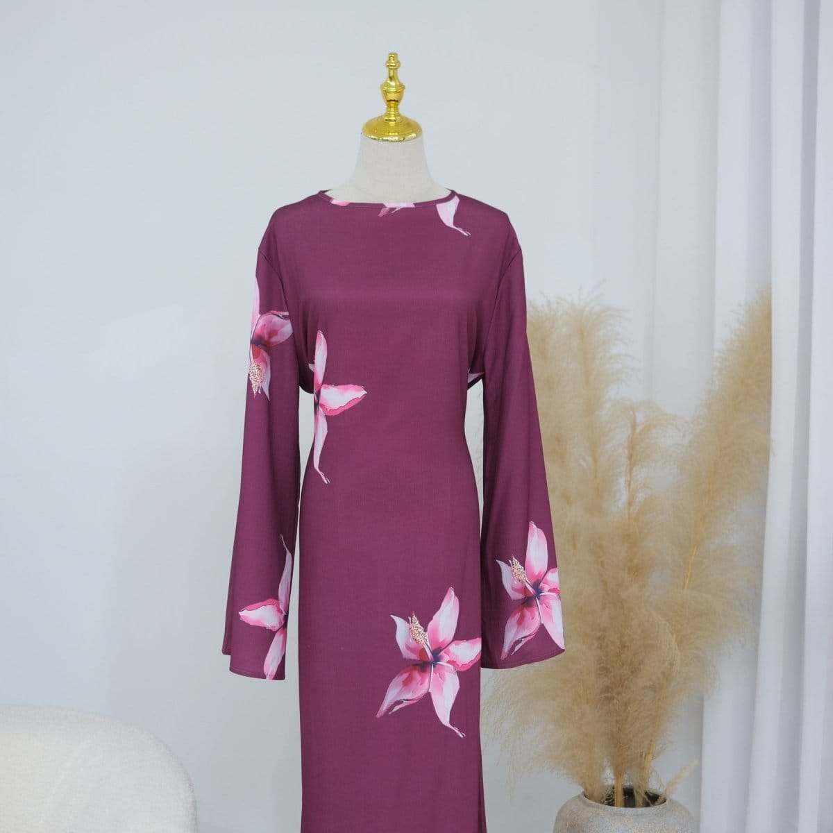 Floral Print Maxi Dress with Cape Sleeves(MS440) - A-1 Thread Vault