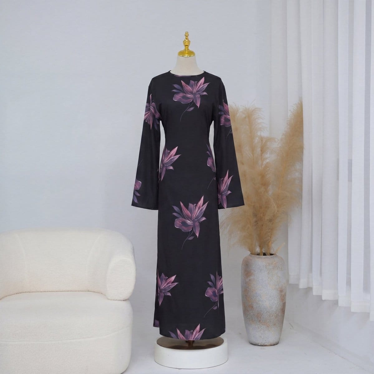 Floral Print Maxi Dress with Cape Sleeves(MS440) - A-1 Thread Vault