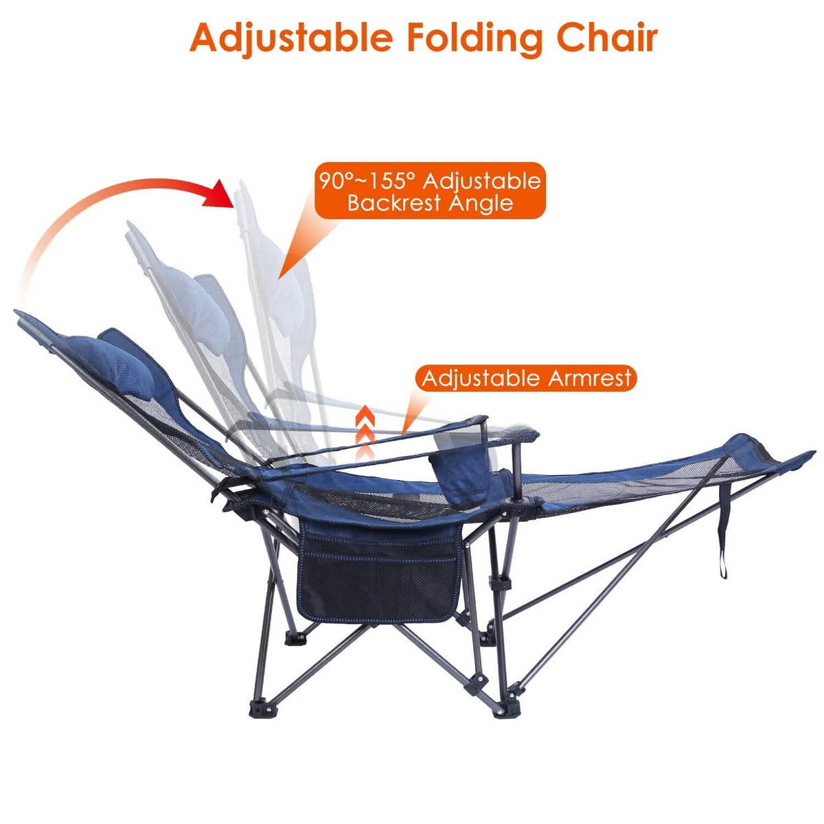Foldable Camping Chair Heavy Duty Steel Lawn Chair with Reclining Backrest Angle - A-1 Thread Vault