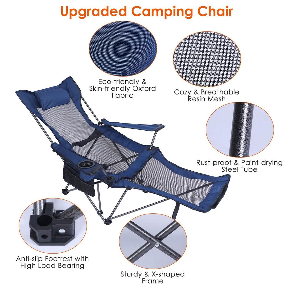Foldable Camping Chair Heavy Duty Steel Lawn Chair with Reclining Backrest Angle - A-1 Thread Vault