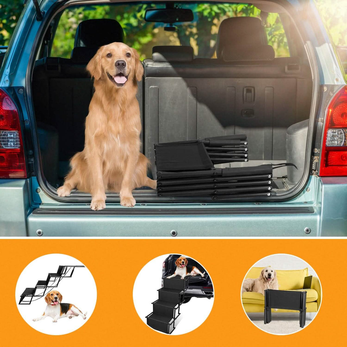 Foldable Dog Ramp 4 Step Collapsible Non Slip Stairs - A-1 Thread Vault