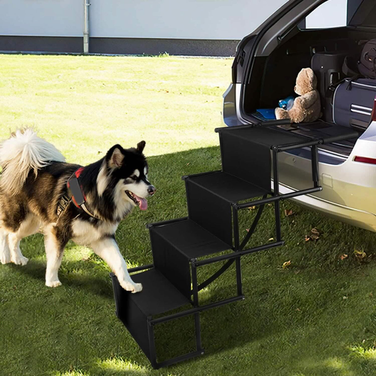 Foldable Dog Ramp 4 Step Collapsible Non Slip Stairs - A-1 Thread Vault