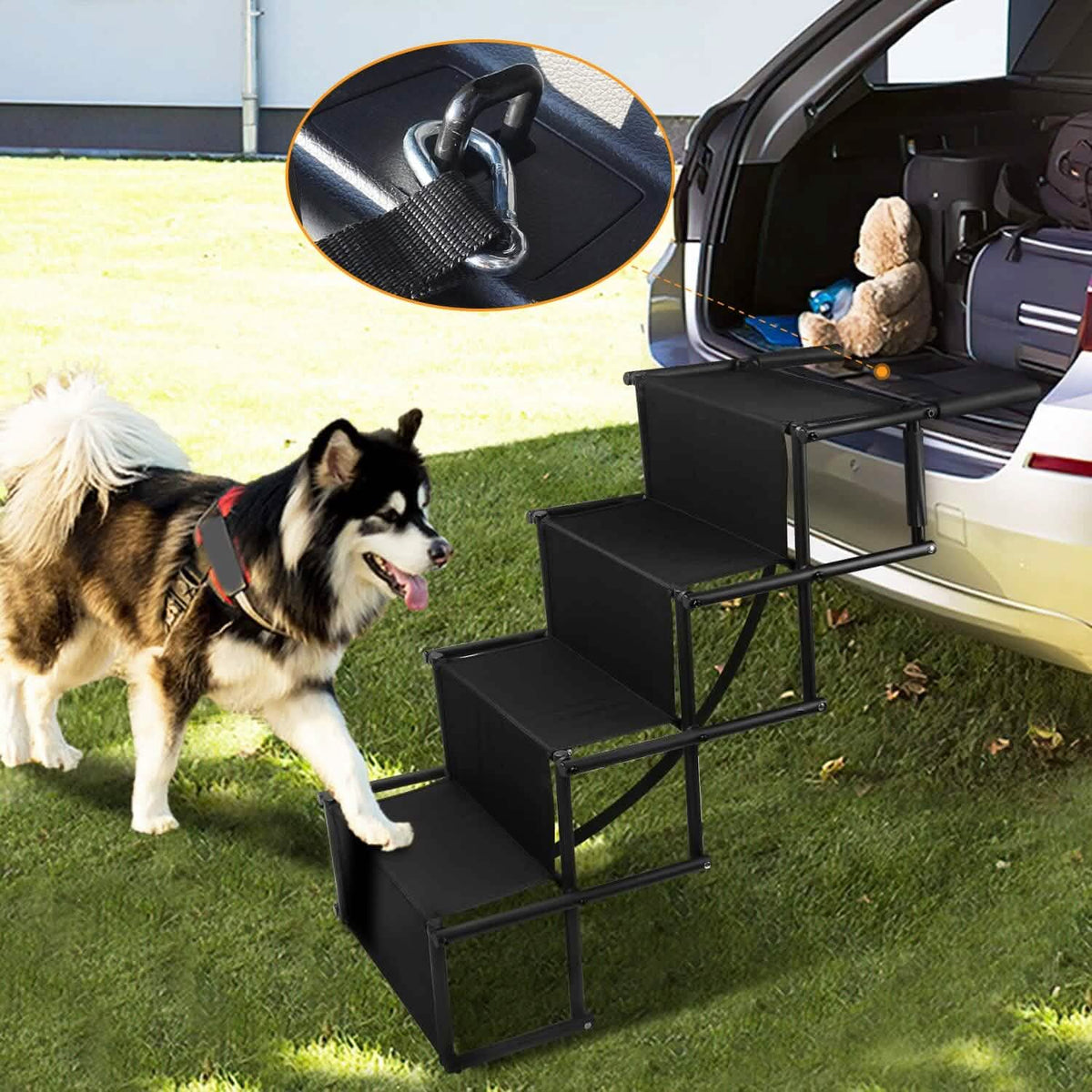 Foldable Dog Ramp 4 Step Collapsible Non Slip Stairs - A-1 Thread Vault
