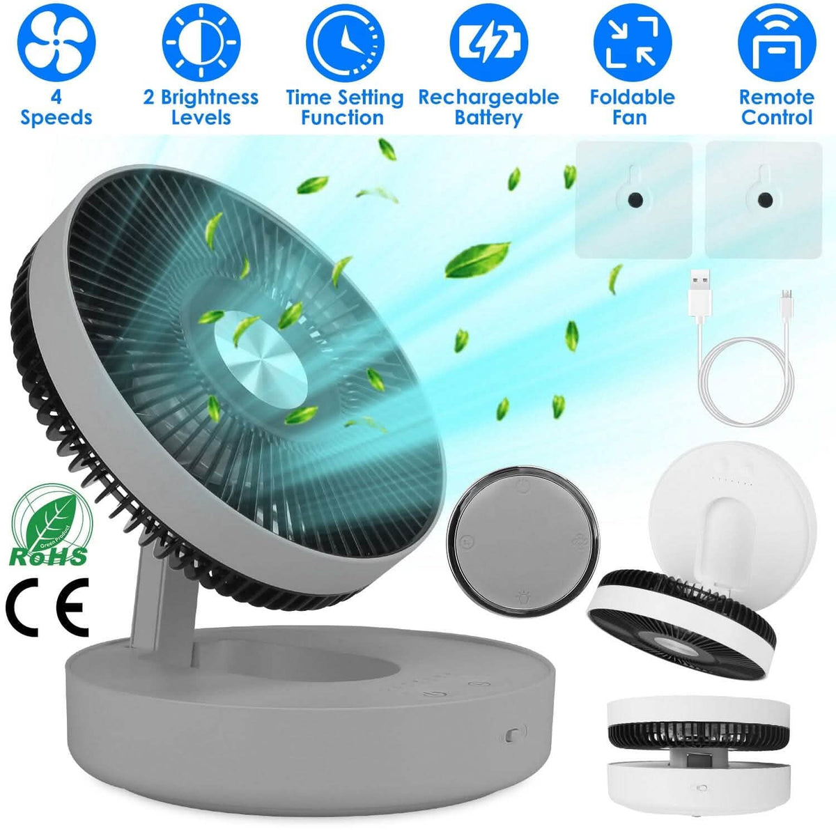 Foldable Rechargeable LED Desk Fan Wall Mounted with Magnetic Remote - A-1 Thread Vault