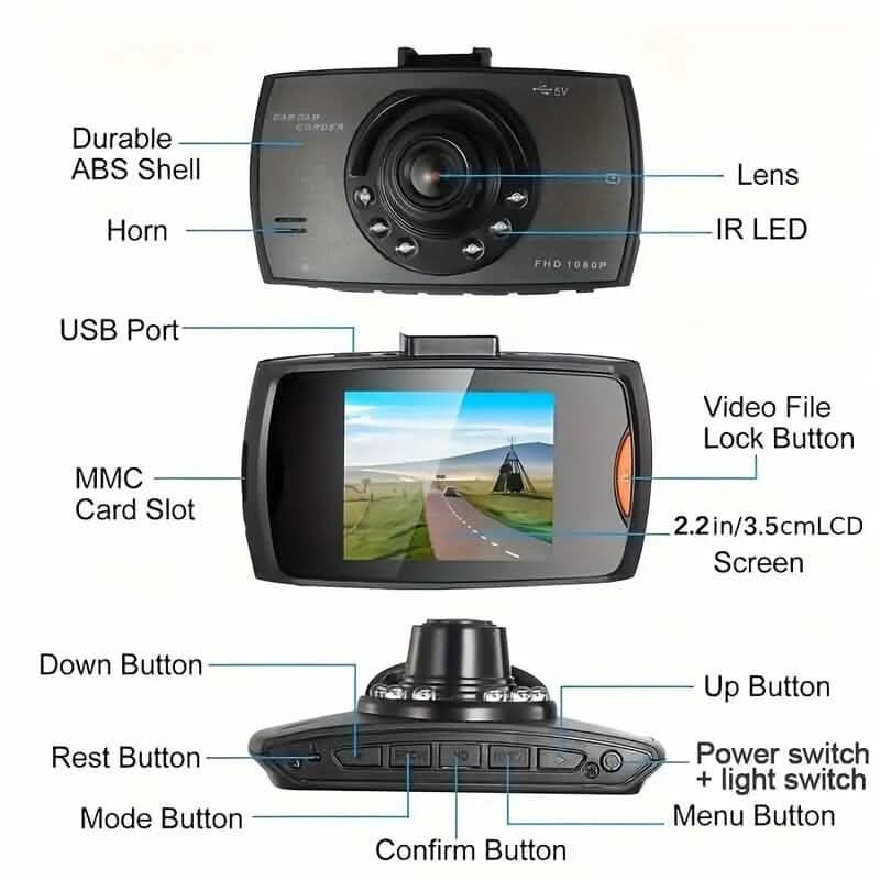 Full HD 1080P Camera Dash Cam with 140° Wide Angle View and IR Night Vision - A-1 Thread Vault