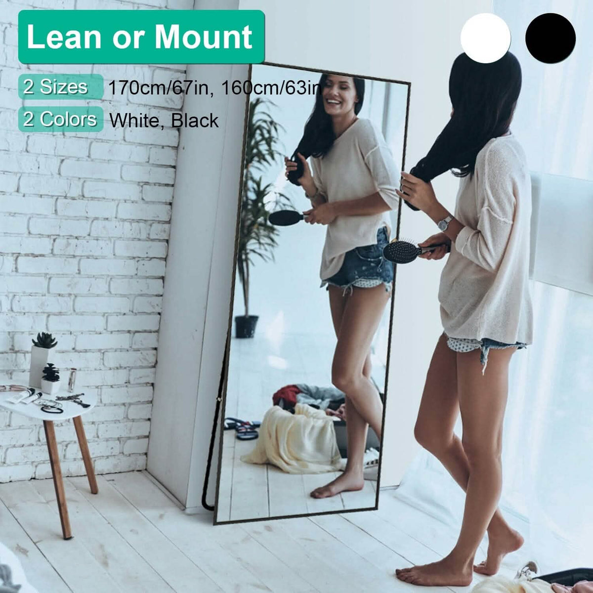 Full Length Mirror Aluminum Alloy Wall Mirror Free Standing Floor - A-1 Thread Vault