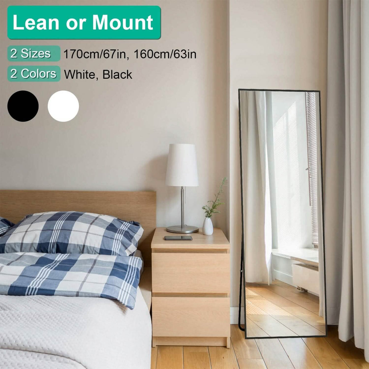 Full Length Mirror Aluminum Alloy Wall Mirror Free Standing Floor - A-1 Thread Vault