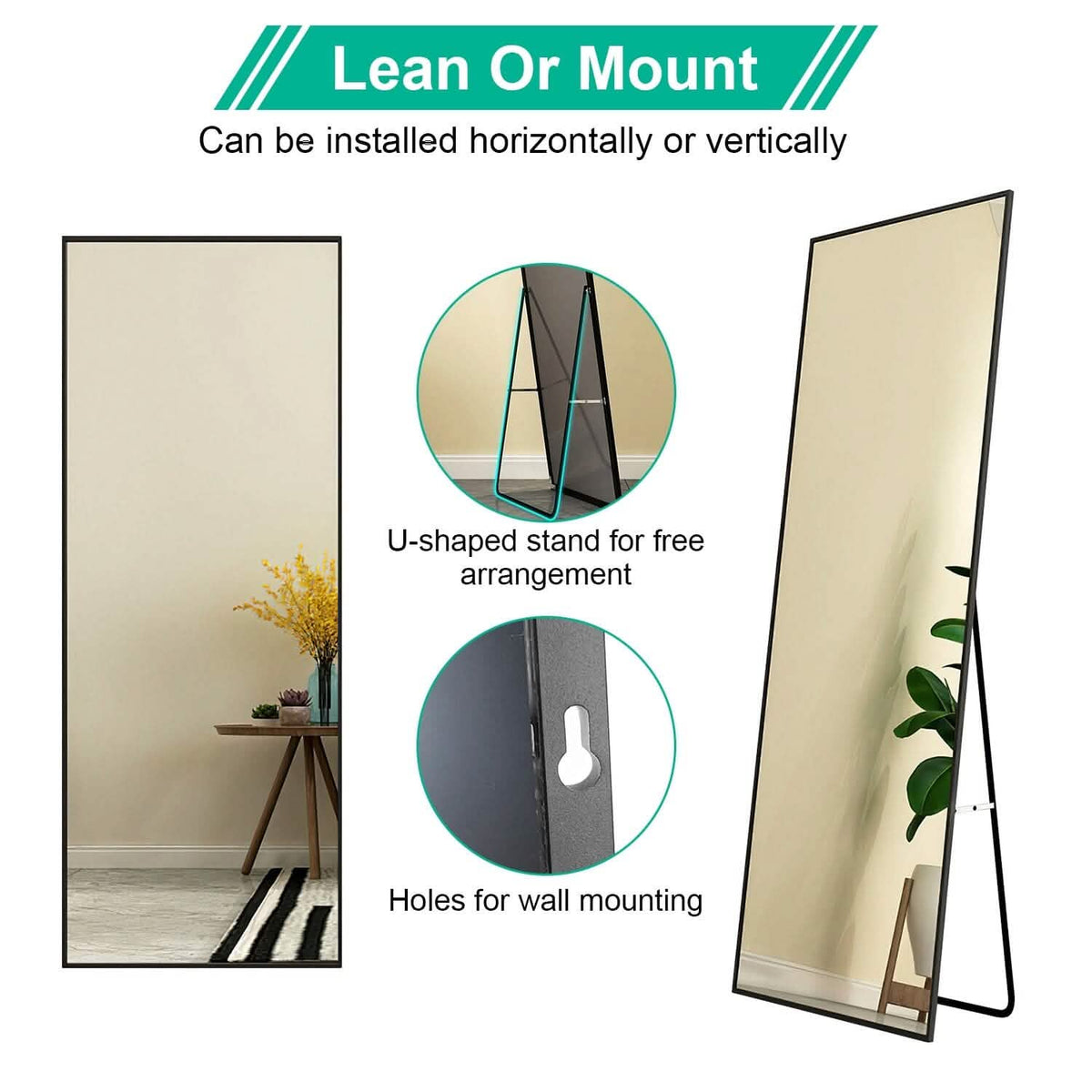 Full Length Mirror Aluminum Alloy Wall Mirror Free Standing Floor - A-1 Thread Vault