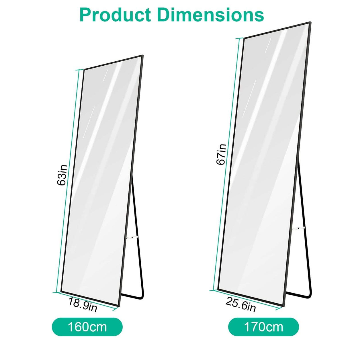 Full Length Mirror Aluminum Alloy Wall Mirror Free Standing Floor - A-1 Thread Vault