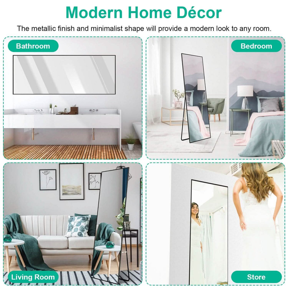 Full Length Mirror Aluminum Alloy Wall Mirror Free Standing Floor - A-1 Thread Vault