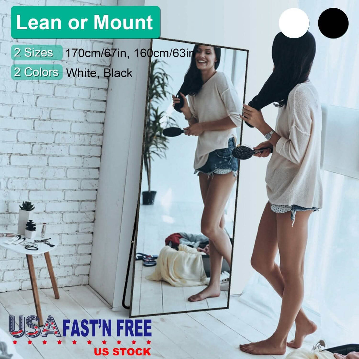 Full Length Mirror Aluminum Alloy Wall Mirror Free Standing Floor - A-1 Thread Vault