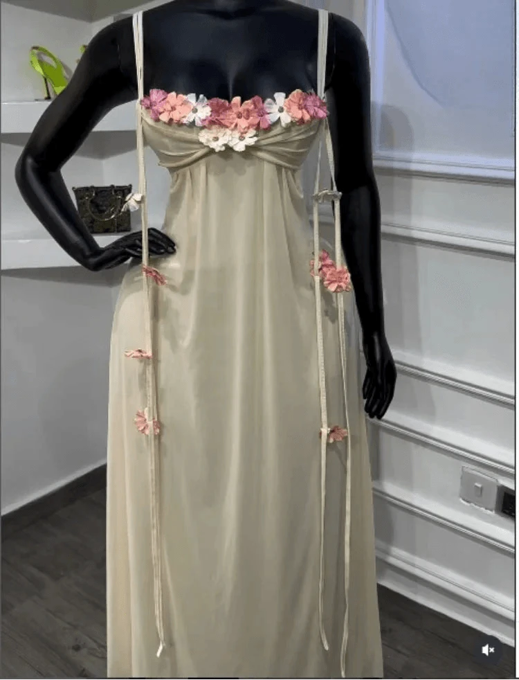 Garden Muse Floral Appliqué Mesh Maxi Dress - A-1 Thread Vault