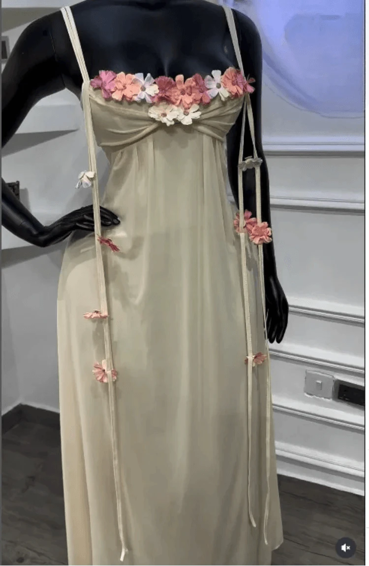 Garden Muse Floral Appliqué Mesh Maxi Dress - A-1 Thread Vault