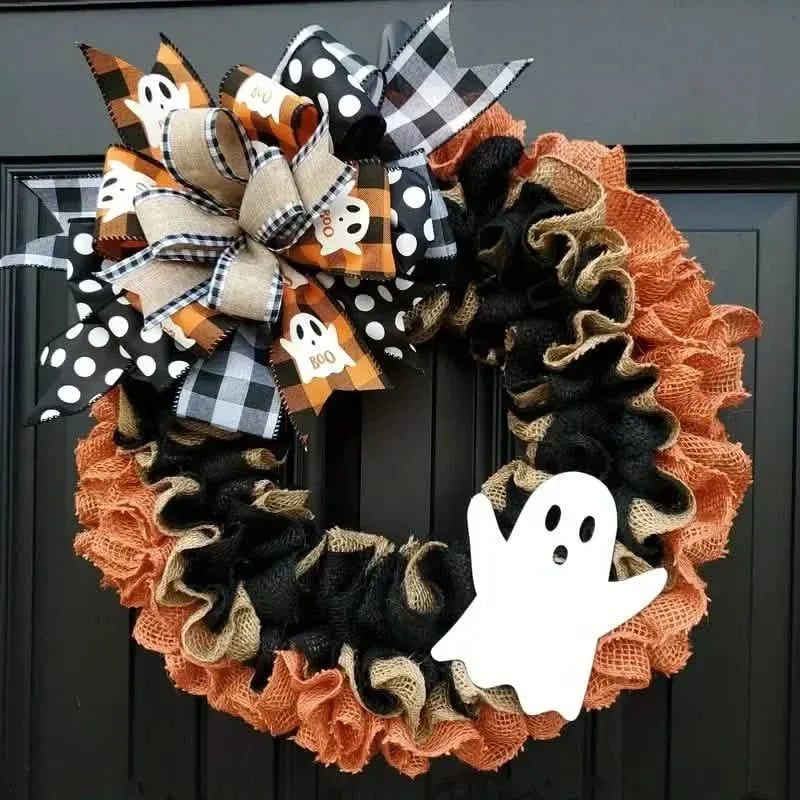 Ghost Halloween Wreath Front Door Décor - A-1 Thread Vault