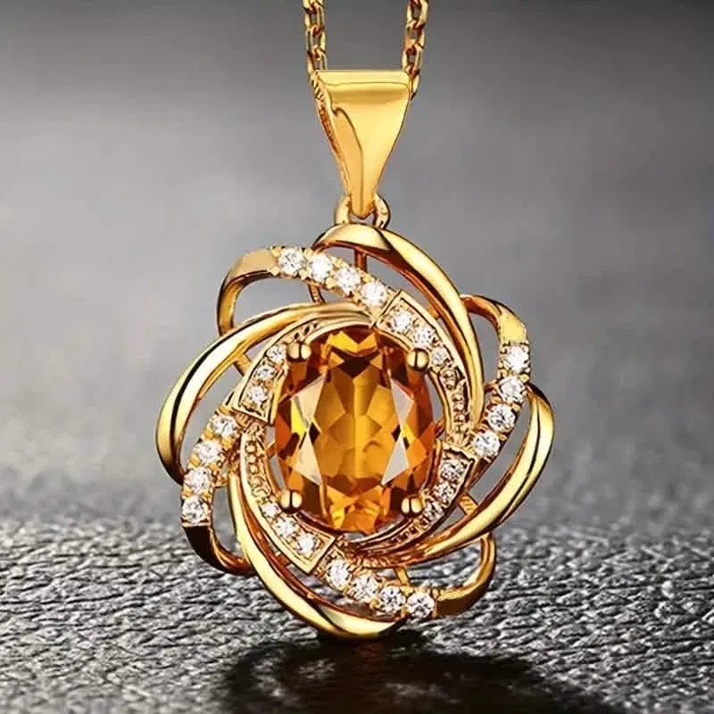 Glass Faux Gemstone Elegant Spiral Flower Pendant Necklace - A-1 Thread Vault
