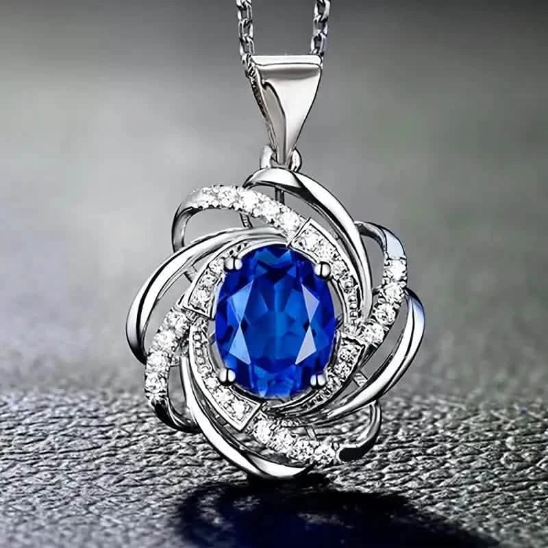Glass Faux Gemstone Elegant Spiral Flower Pendant Necklace - A-1 Thread Vault