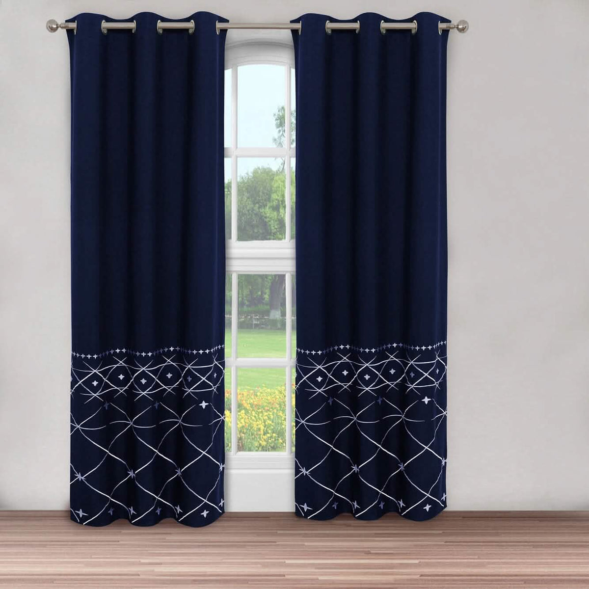 2-Piece Set: Global Indigo Embroidered Window Panel Pair - A-1 Thread Vault