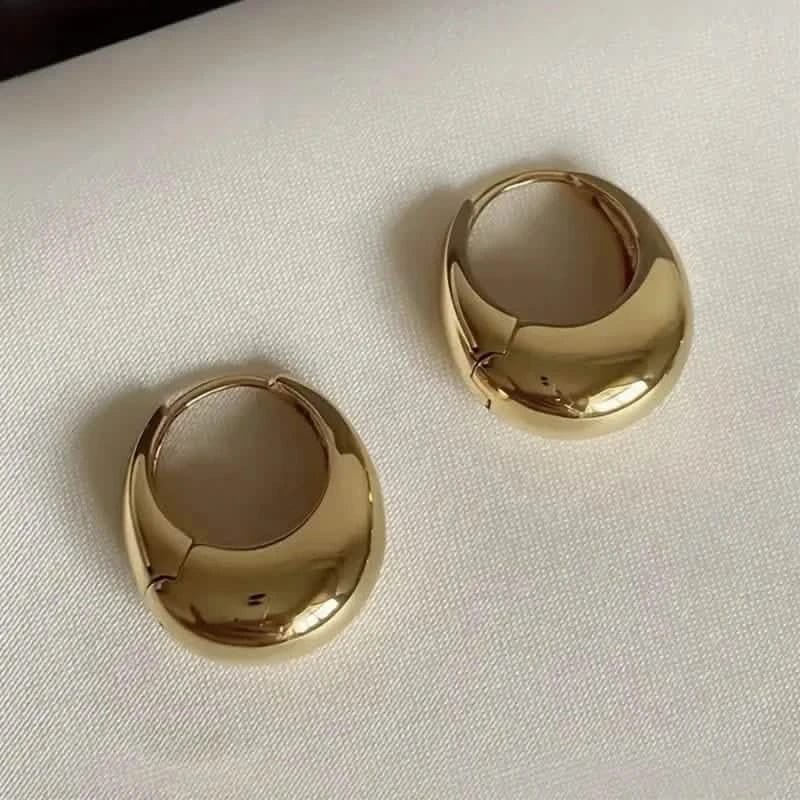 Glossy Chunky Shaped Hoop Earrings Copper Jewelry Vintage Elegant Style Female Geometric Ear Buckles - A-1 Thread Vault