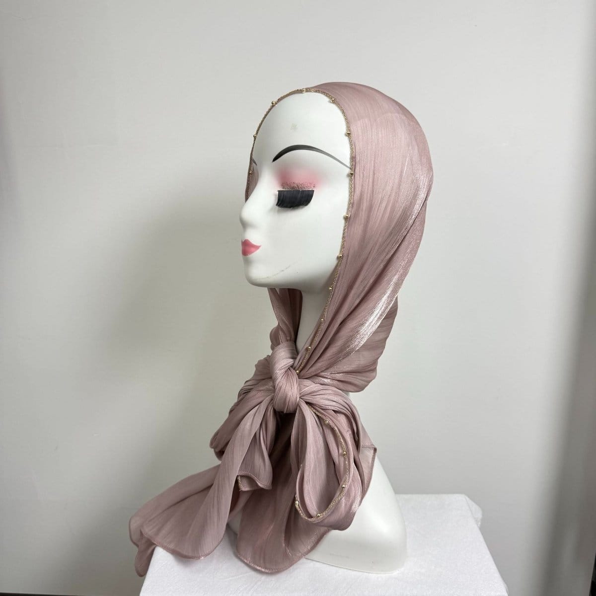 Gold Chain Beaded Edge Crinkle Satin Hijab(MH238) - A-1 Thread Vault