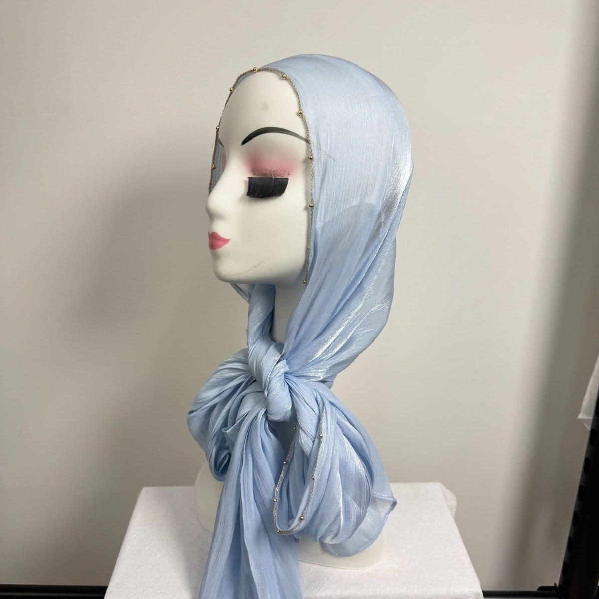 Gold Chain Beaded Edge Crinkle Satin Hijab(MH238) - A-1 Thread Vault