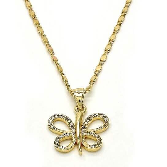Gold Filled Fancy Necklace Butterfly Design with White Micro Pave Polished Finish Golden Tone - A-1 Thread Vault