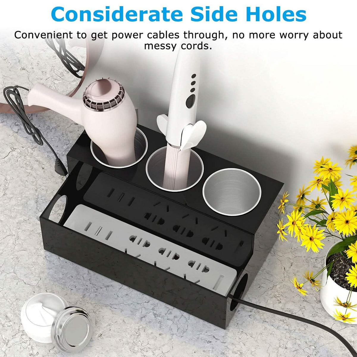 Hair Dryer Organizer with 3 Stainless Steel Cups - A-1 Thread Vault