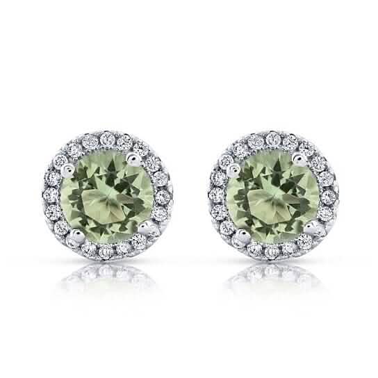 Halo Cz Green Earrings White Sterling Silver - A-1 Thread Vault