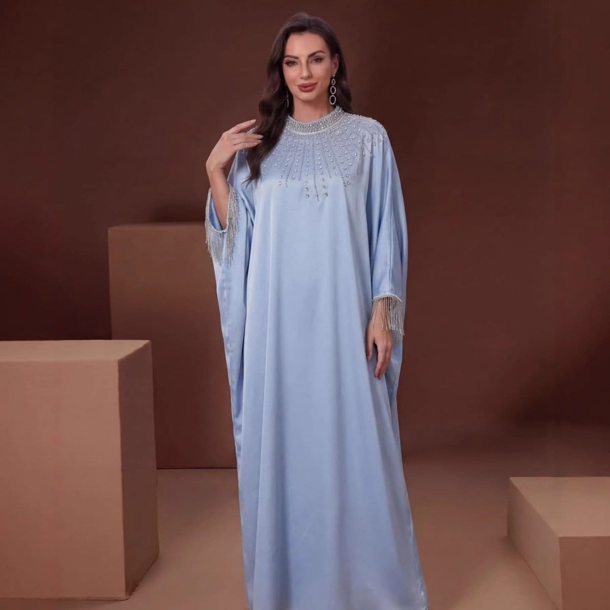 Hand-Beaded Crystal Bodice Satin Kaftan (MA420) - A-1 Thread Vault