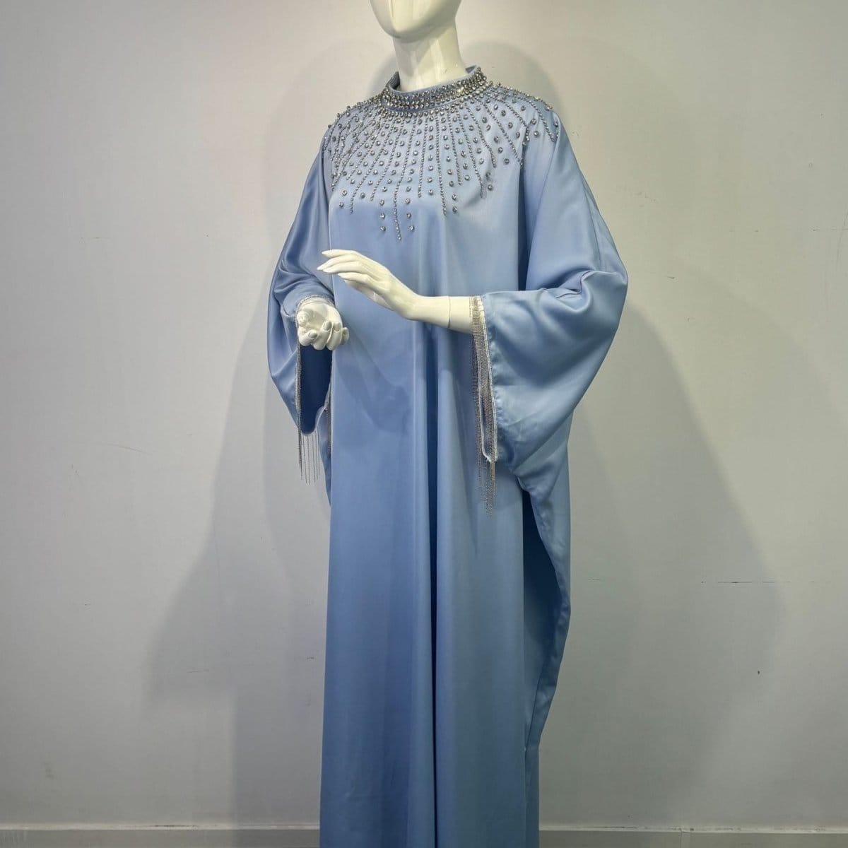 Hand-Beaded Crystal Bodice Satin Kaftan (MA420) - A-1 Thread Vault