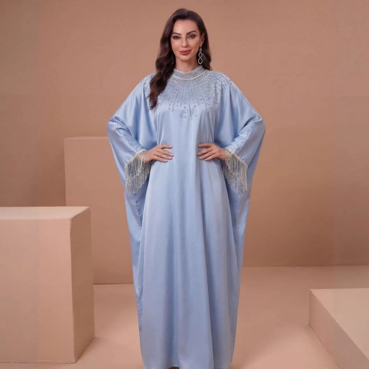 Hand-Beaded Crystal Bodice Satin Kaftan (MA420) - A-1 Thread Vault