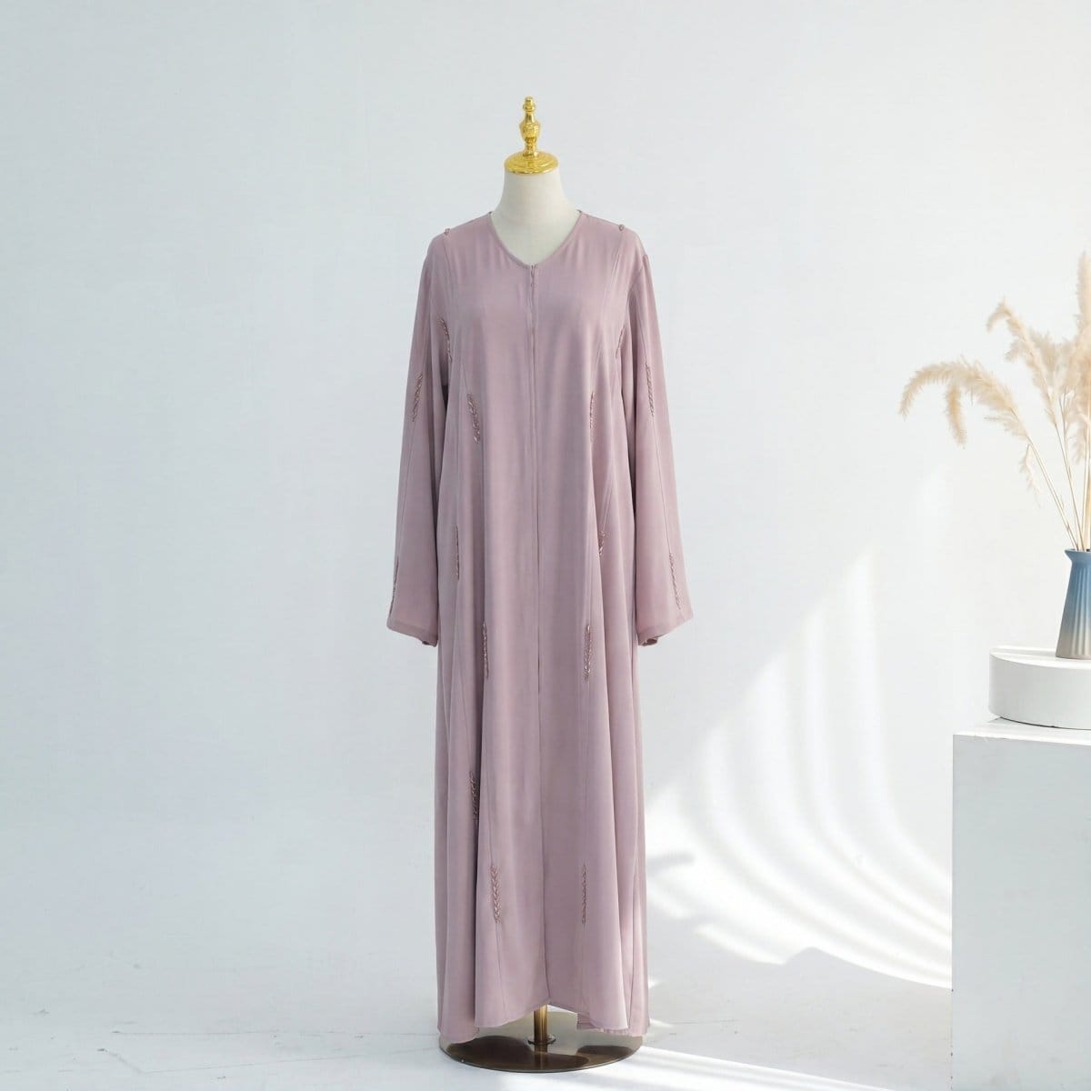 Hand-Beaded Linen Open Abaya(MOA320) - A-1 Thread Vault
