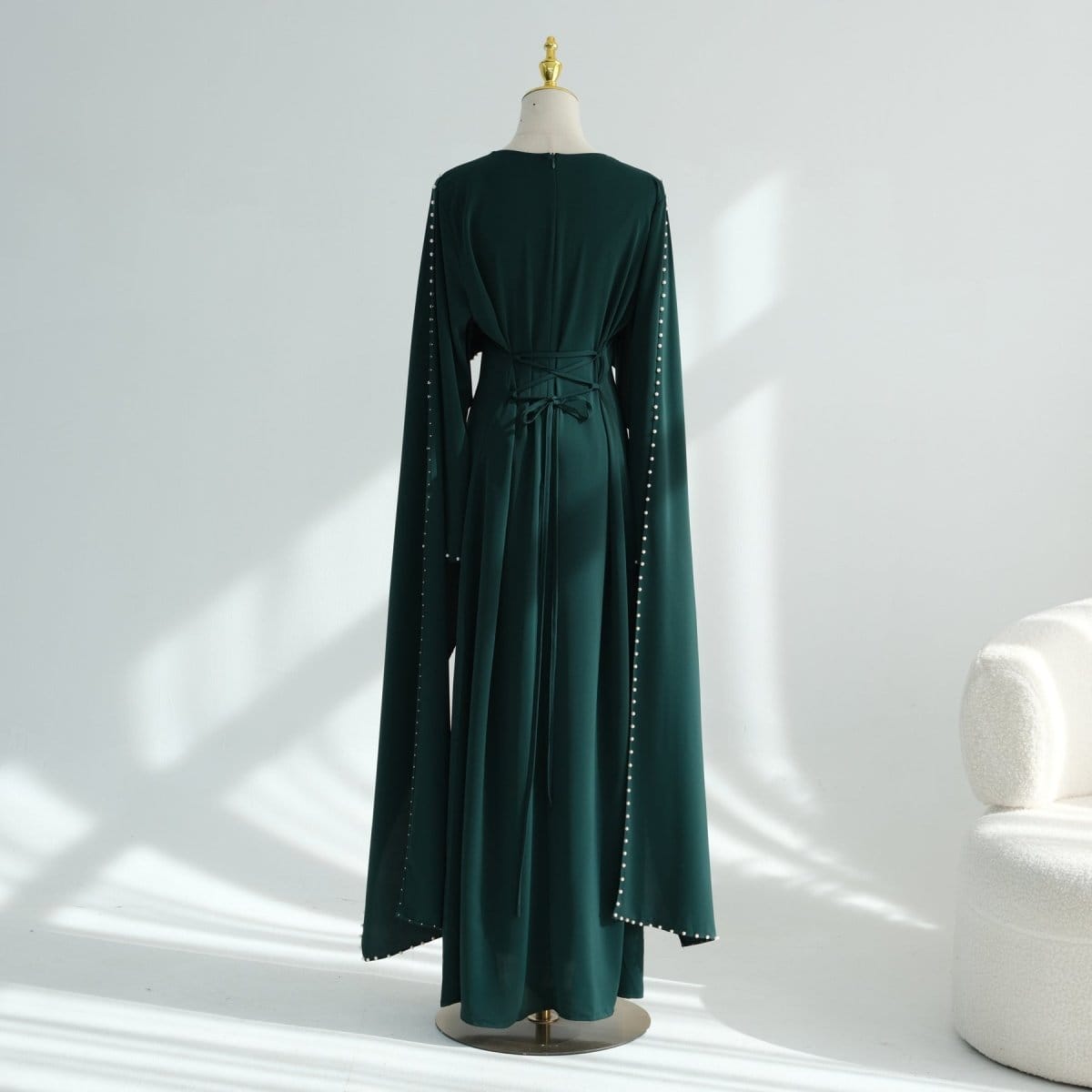 Hand-Beaded Pearl Cape Sleeve Nida Maxi Dress(MS439) - A-1 Thread Vault