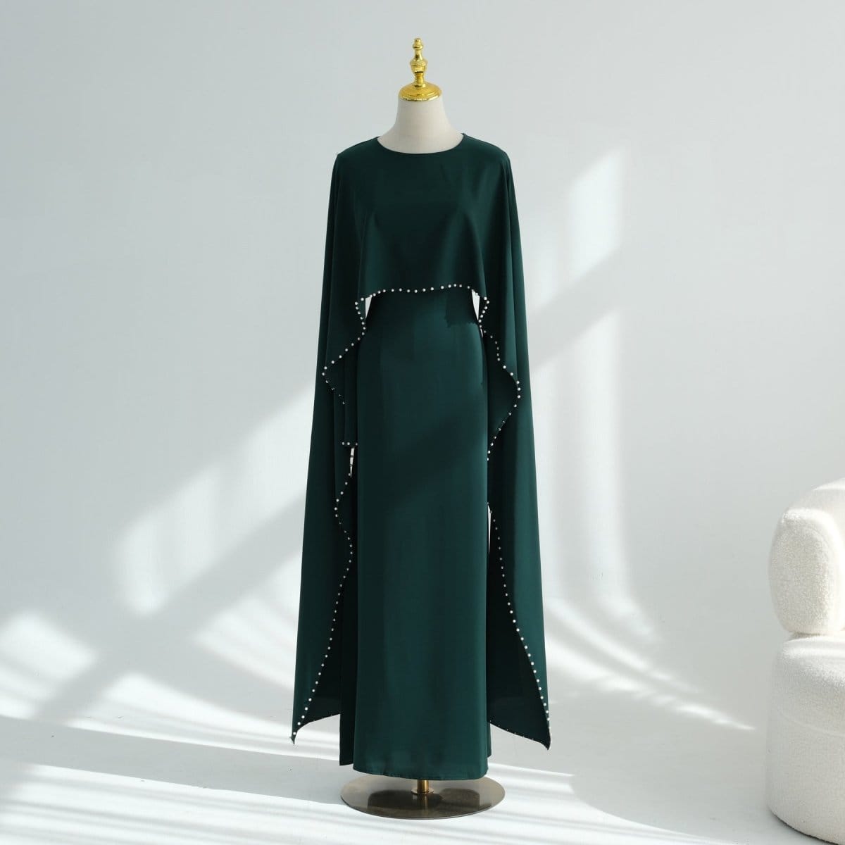 Hand-Beaded Pearl Cape Sleeve Nida Maxi Dress(MS439) - A-1 Thread Vault