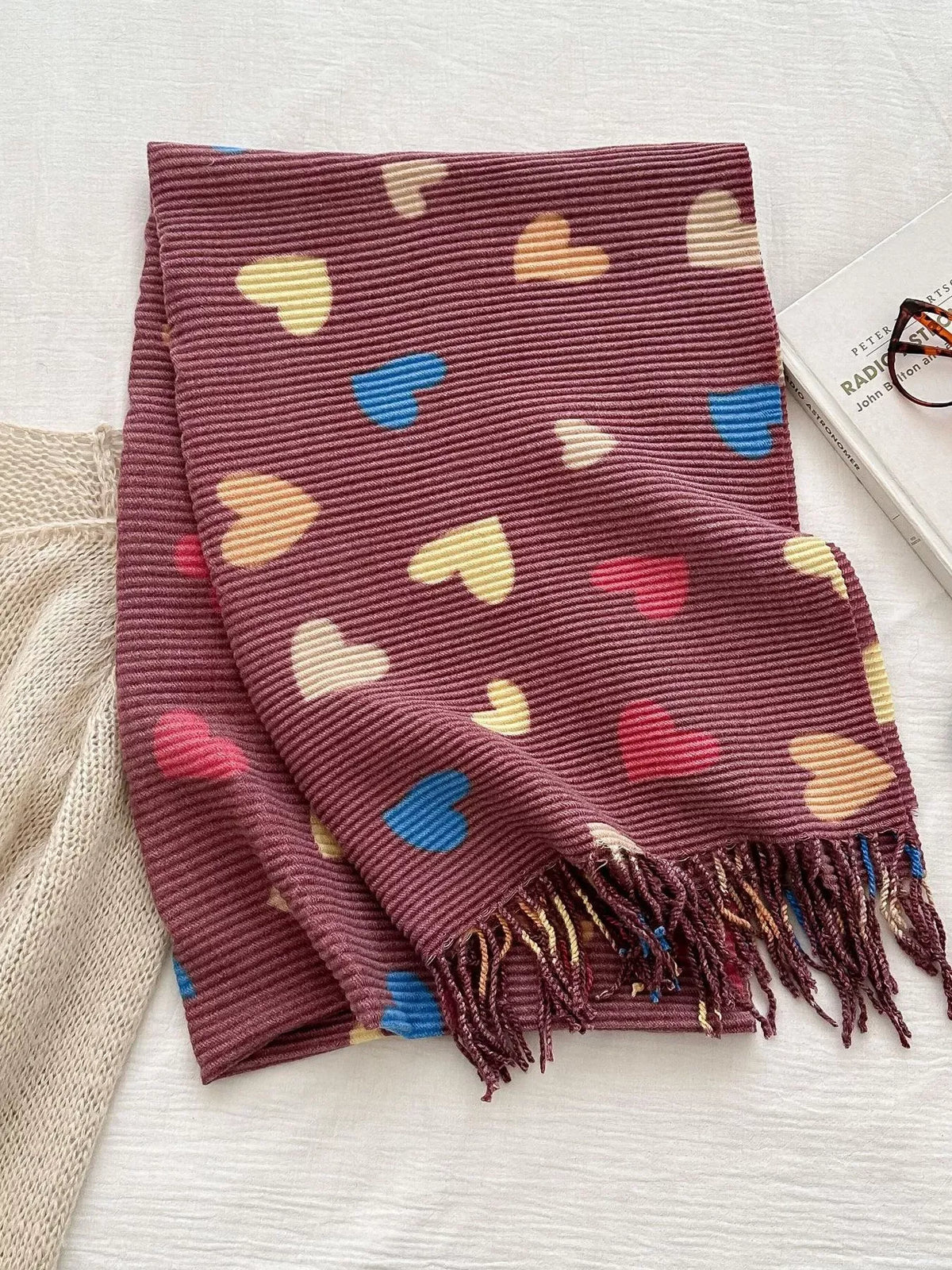 Heart Patterned Tassel Scarf - A-1 Thread Vault