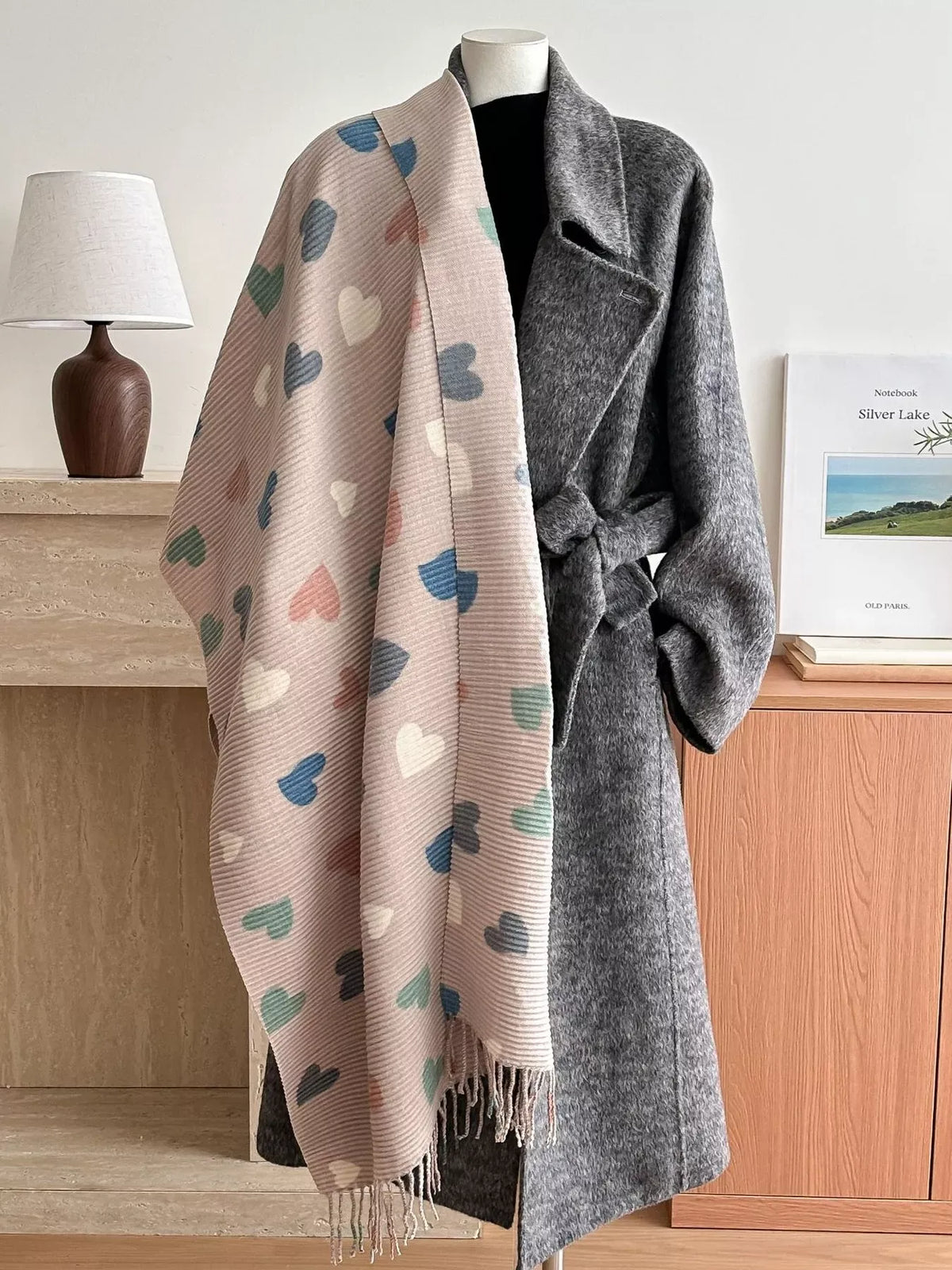 Heart Patterned Tassel Scarf - A-1 Thread Vault