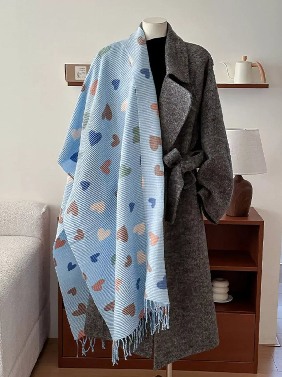 Heart Patterned Tassel Scarf - A-1 Thread Vault