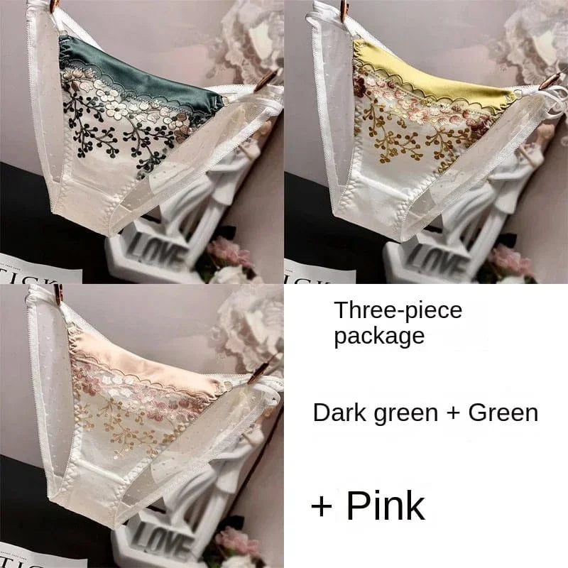 High-end Lace Panties Women's Fashion Embroidery Tapered Mesh Briefs Low Rise Sexy Cut-outs Famale Cotton Crotch Underwear New - A-1 Thread Vault
