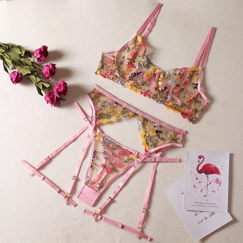 HIMEALAVO Lingerie Sensual Lace Underwear Transparent Embroidery 3-Piece Garters Fancy Beautiful Short Skin Care Kits Intimate - A-1 Thread Vault