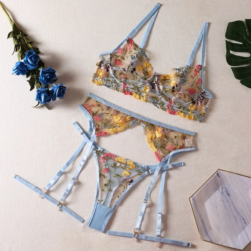 HIMEALAVO Lingerie Sensual Lace Underwear Transparent Embroidery 3-Piece Garters Fancy Beautiful Short Skin Care Kits Intimate - A-1 Thread Vault