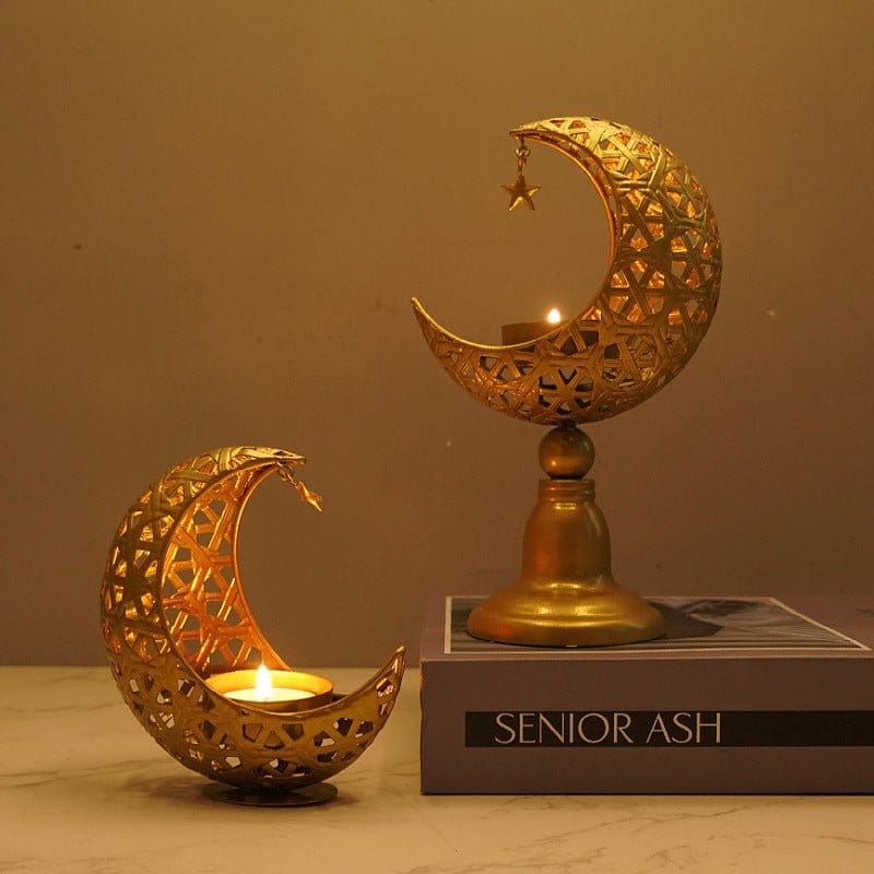 Hollow Moon Candle Holder – Iron Ramadan Decorative Accent (MAC379) - A-1 Thread Vault