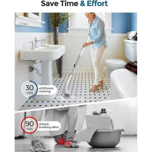 Homitt Cordless Electric Spin Scrubber with 4 Brush Heads & Extension Arm - A-1 Thread Vault