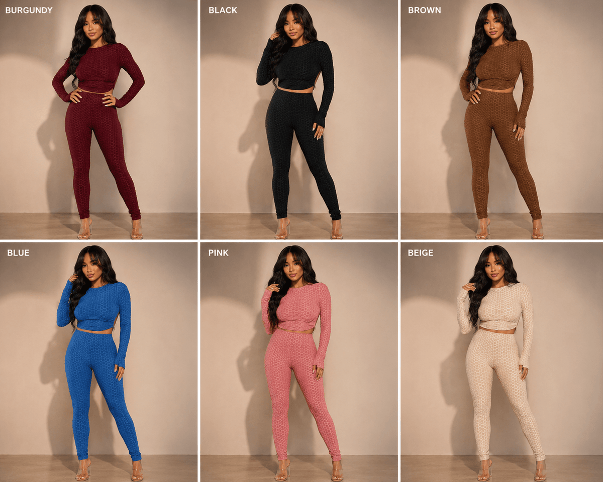 Honeycomb Open Back Leggings Set – Textured 2 Piece Outfit - A-1 Thread Vault