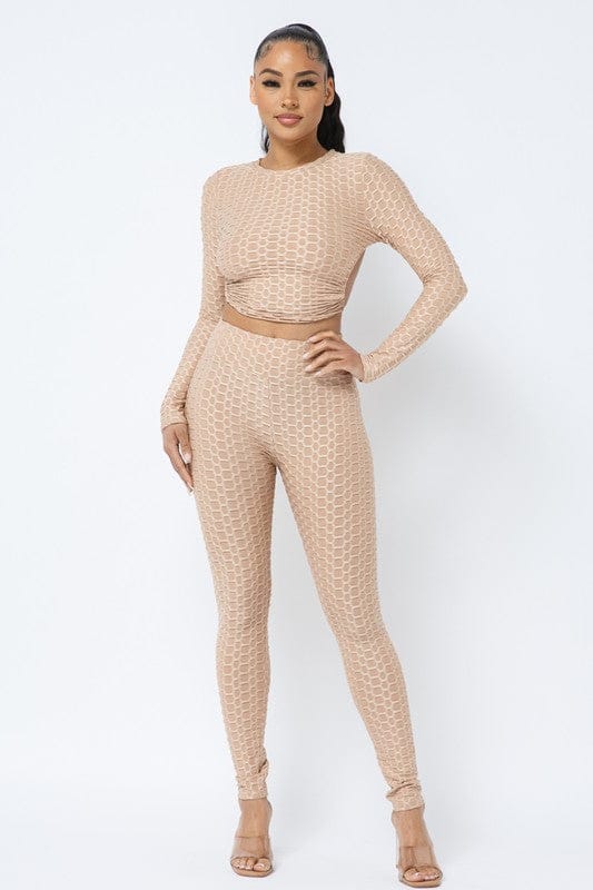 Honeycomb Open Back Leggings Set – Textured 2 Piece Outfit - A-1 Thread Vault