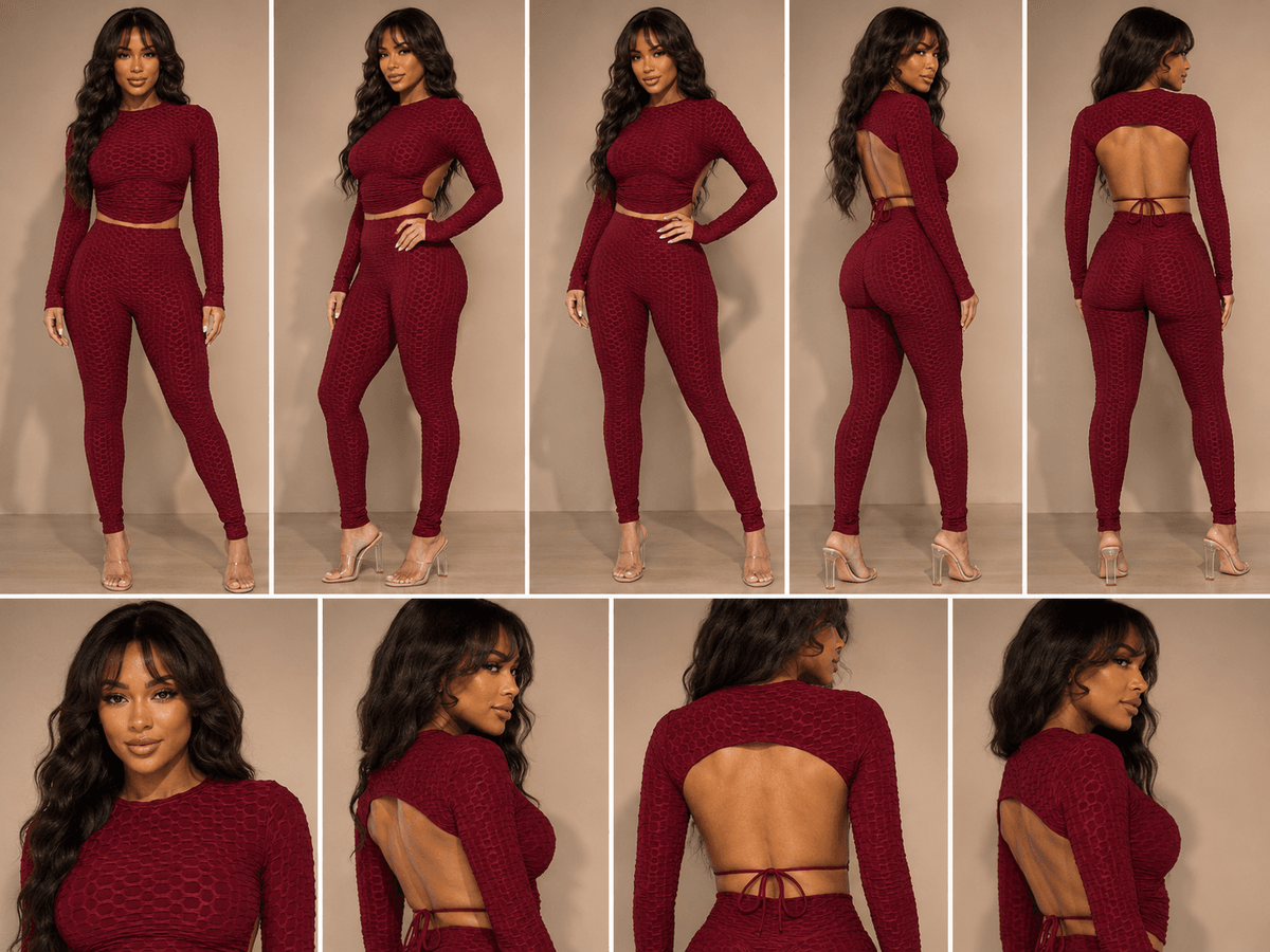 Honeycomb Open Back Leggings Set – Textured 2 Piece Outfit - A-1 Thread Vault