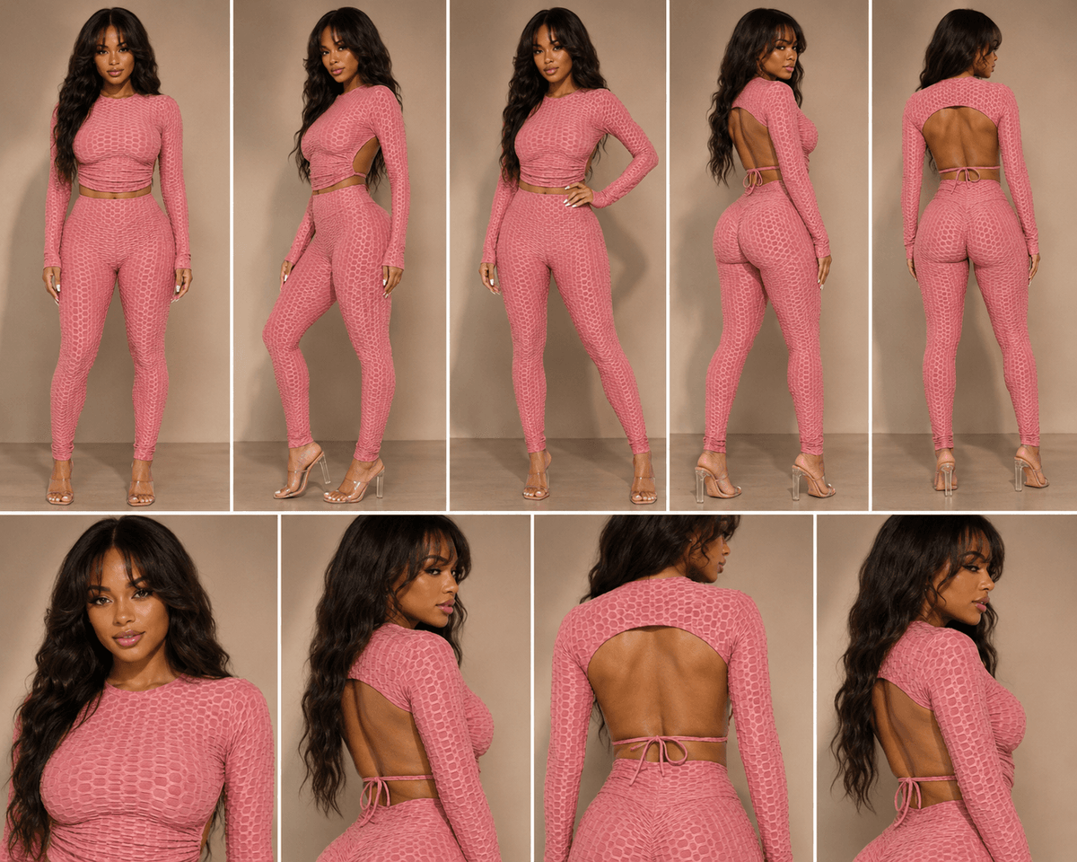Honeycomb Open Back Leggings Set – Textured 2 Piece Outfit - A-1 Thread Vault