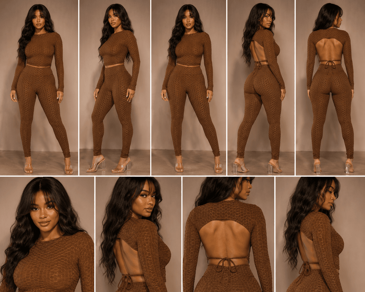 Honeycomb Open Back Leggings Set – Textured 2 Piece Outfit - A-1 Thread Vault