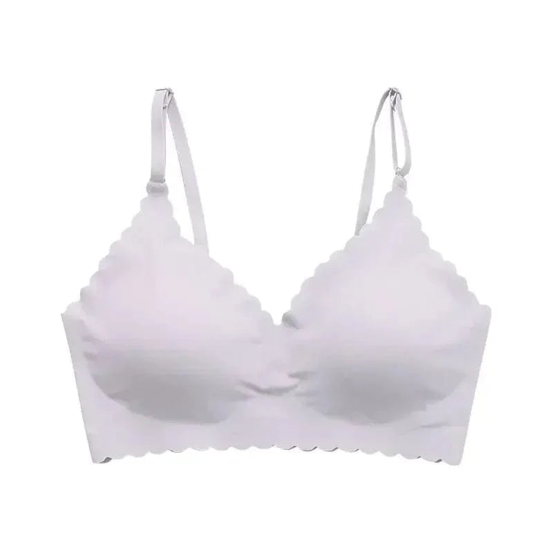 Hot Sale 6 Colors New Ice Silk Underwear Comfy Bra WireFree Padded Wavy Edge Invisible Yoga Wear Ladies Bra Seamless Women Bra - A-1 Thread Vault