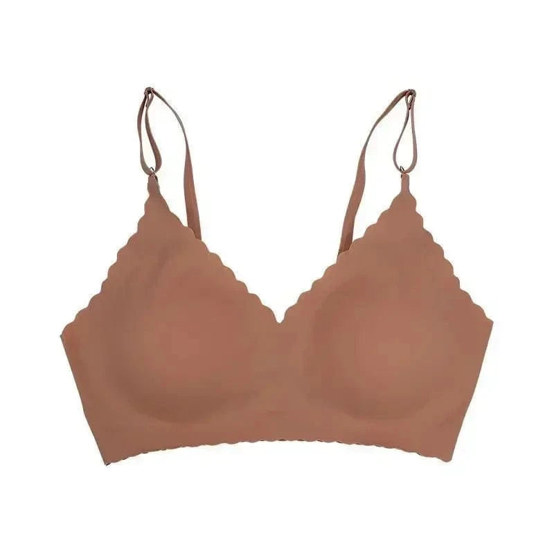 Hot Sale 6 Colors New Ice Silk Underwear Comfy Bra WireFree Padded Wavy Edge Invisible Yoga Wear Ladies Bra Seamless Women Bra - A-1 Thread Vault